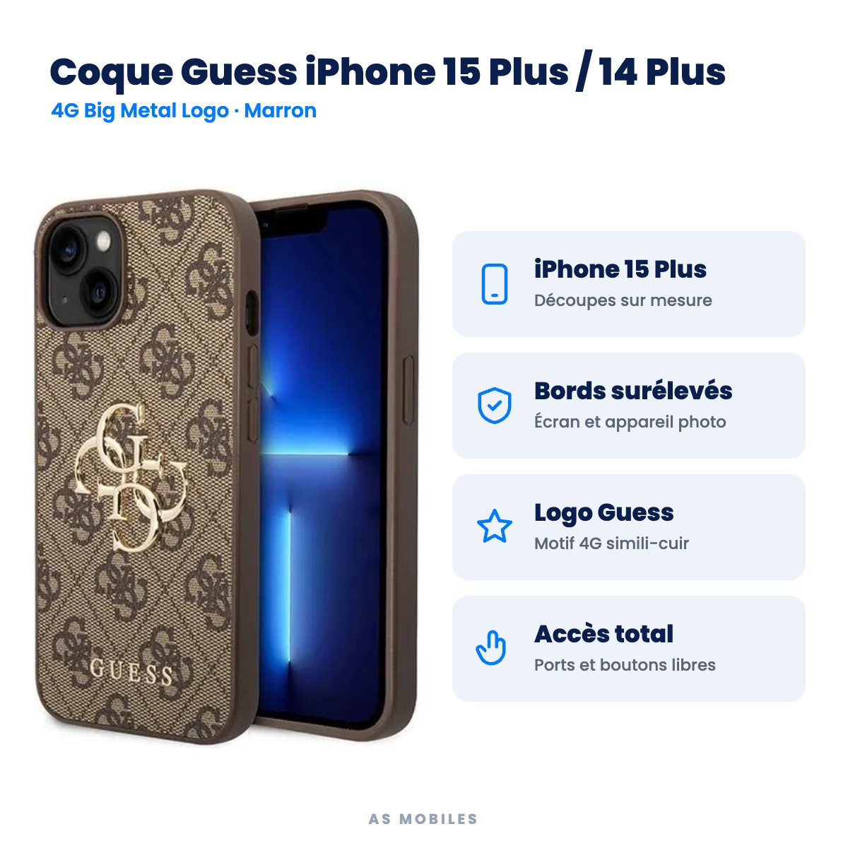 Coque Guess iPhone 15 Plus / 14 Plus 4G Big Metal Logo marron