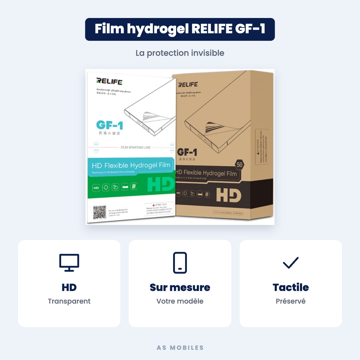Film de protection hydrogel HD transparent RELIFE GF-1 – découpé sur mesure