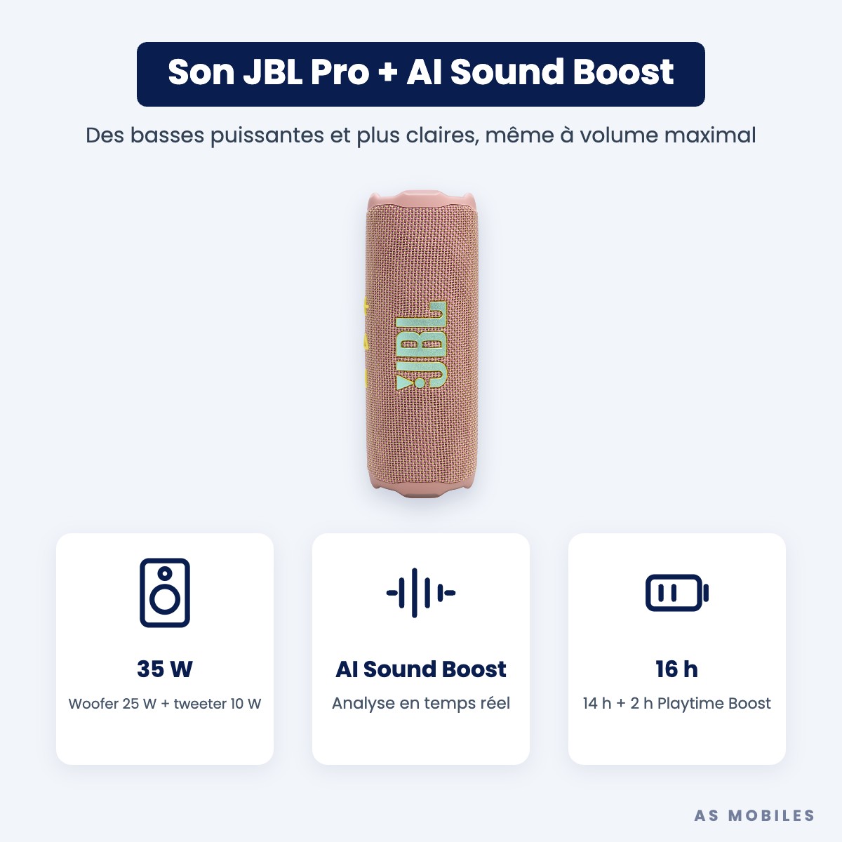 JBL Flip 7 son JBL Pro avec AI Sound Boost