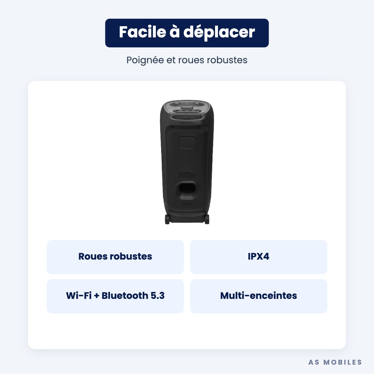JBL PartyBox Ultimate roues et poignée