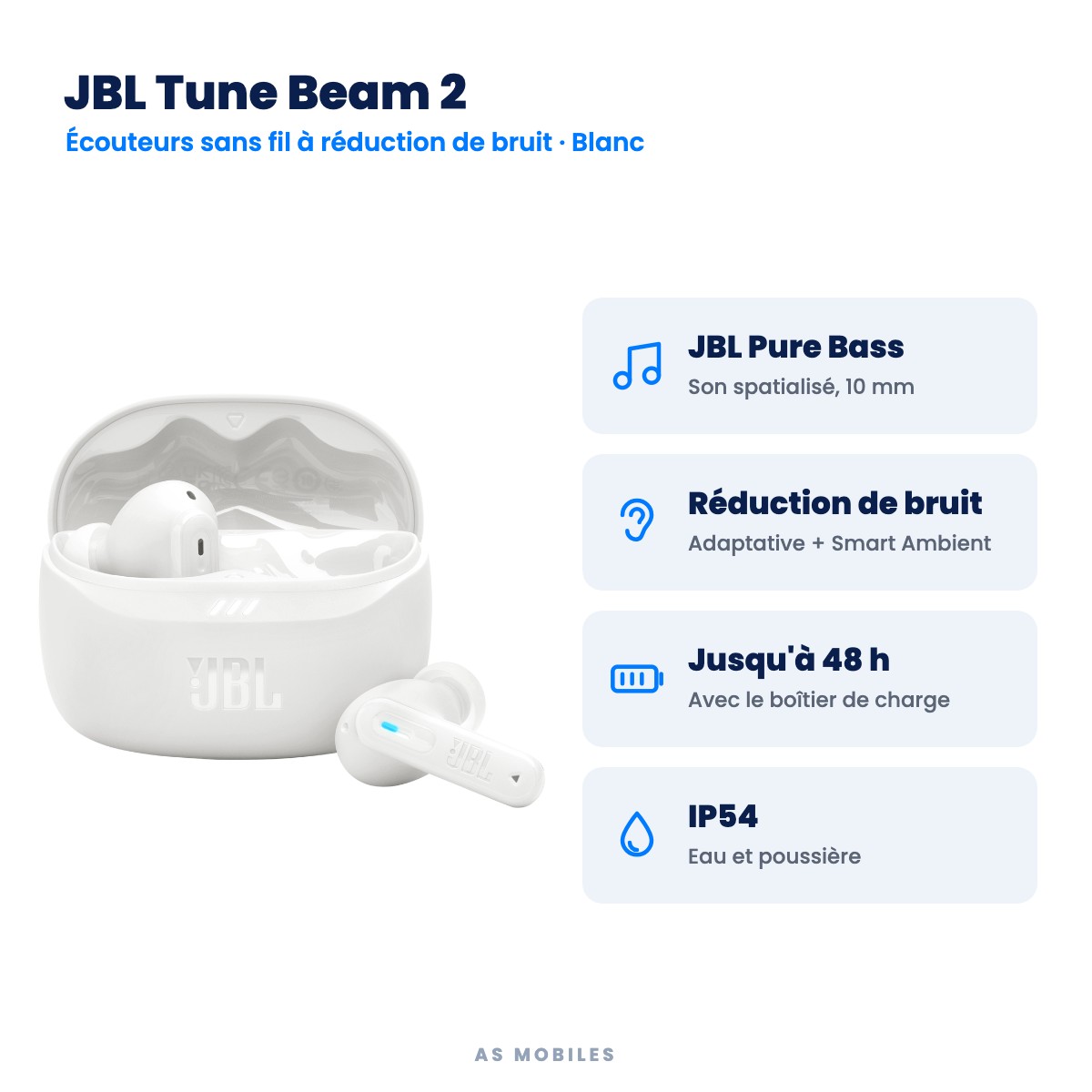 JBL Tune Beam 2 : ANC, 48 h, Bluetooth 5.3, IP54