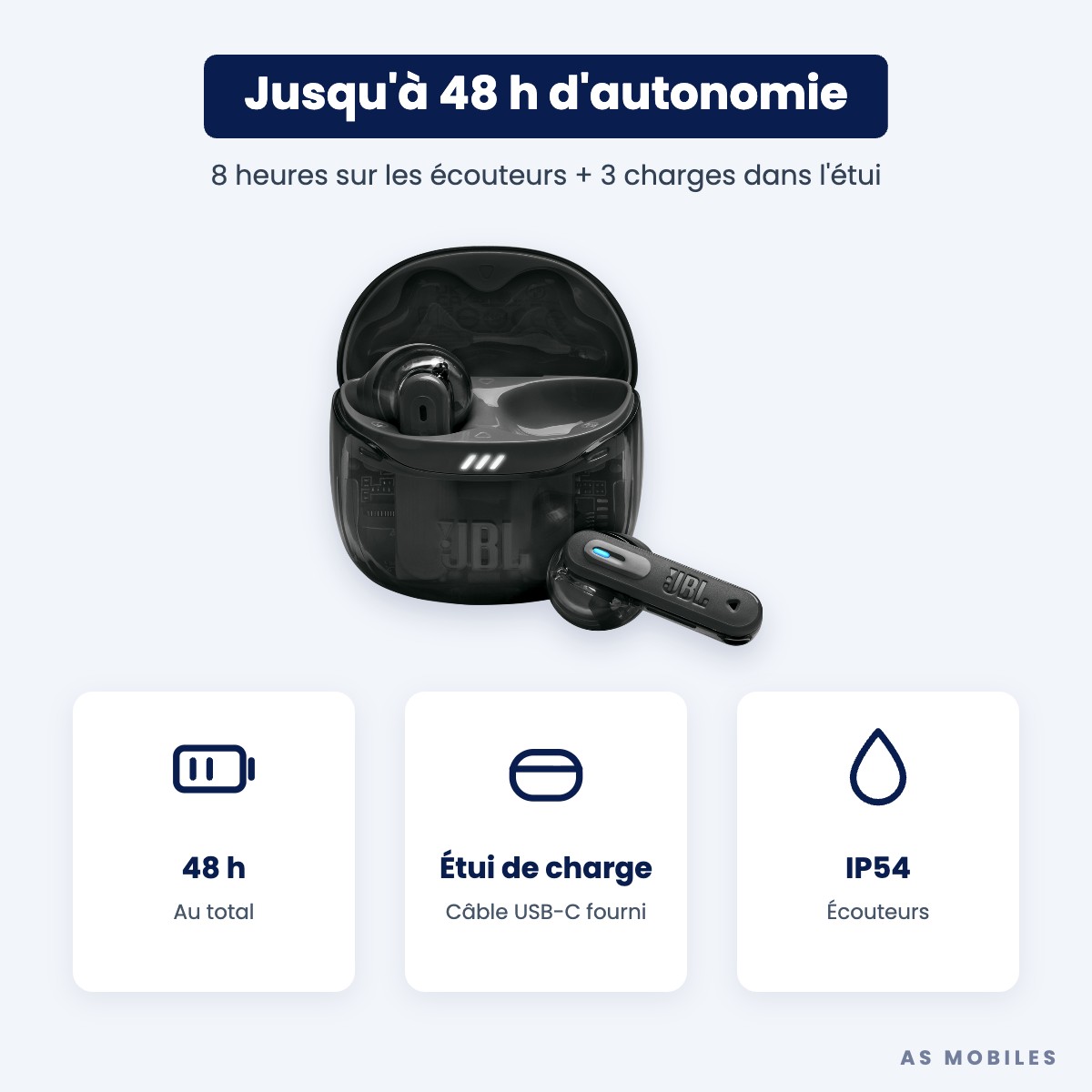 JBL Tune Flex 2 Ghost jusqu'à 48 heures