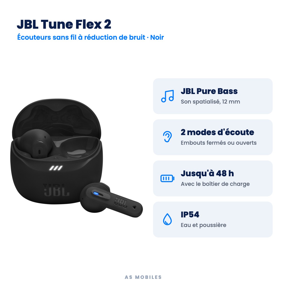 JBL Tune Flex 2 : ANC, 48 h, Bluetooth 5.3, IP54