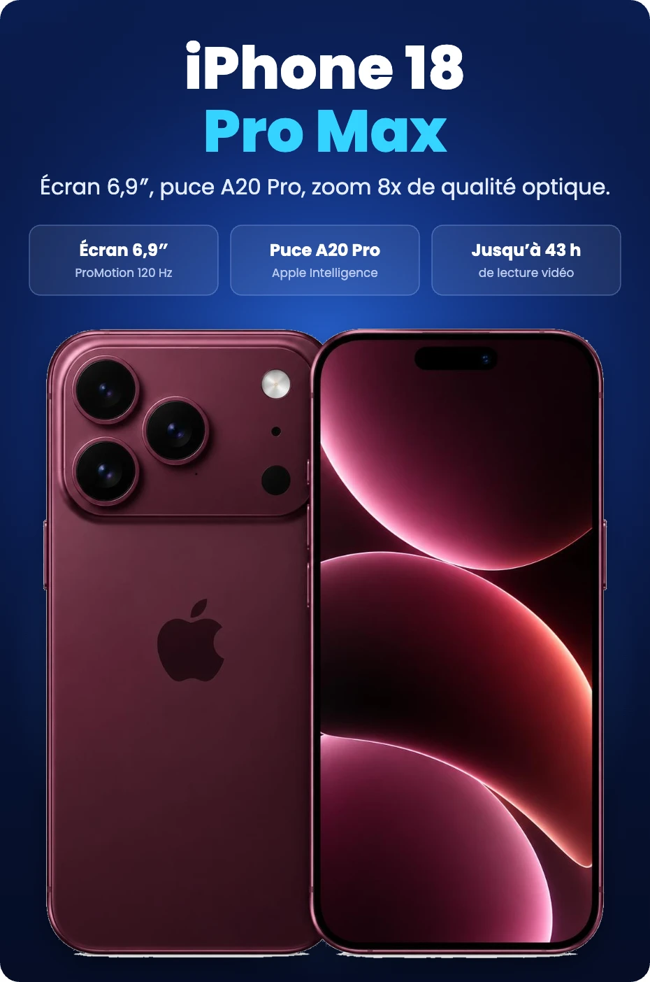 iPhone 18 Pro Max neuf chez AS Mobiles : écran 6,9″, puce A20 Pro, zoom 8x de qualité optique