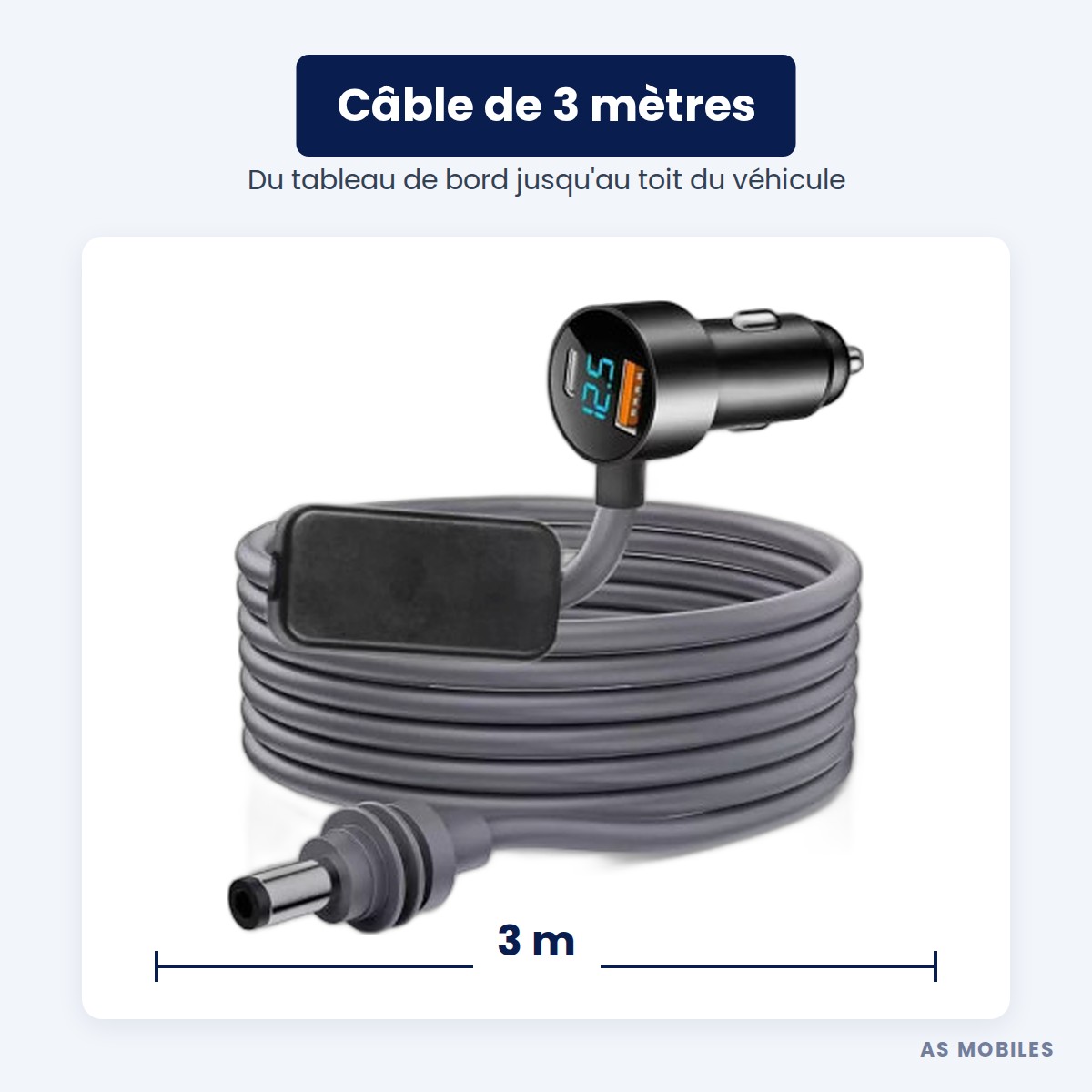 Câble allume-cigare à afficheur avec convertisseur 30 V pour Starlink Mini - 3 m