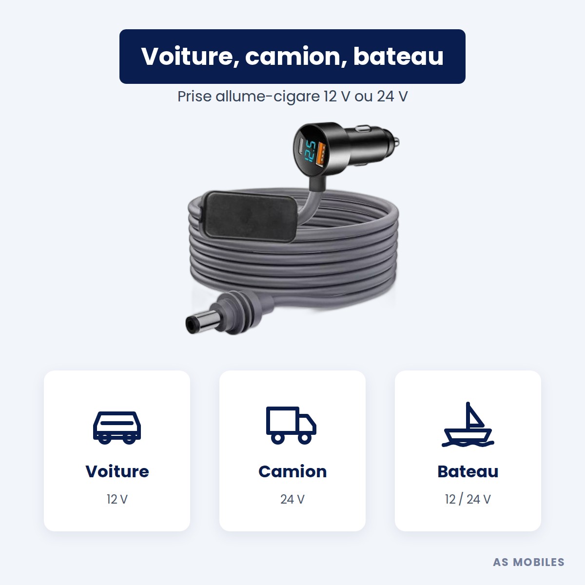 Câble allume-cigare à afficheur avec convertisseur 30 V pour Starlink Mini - 3 m